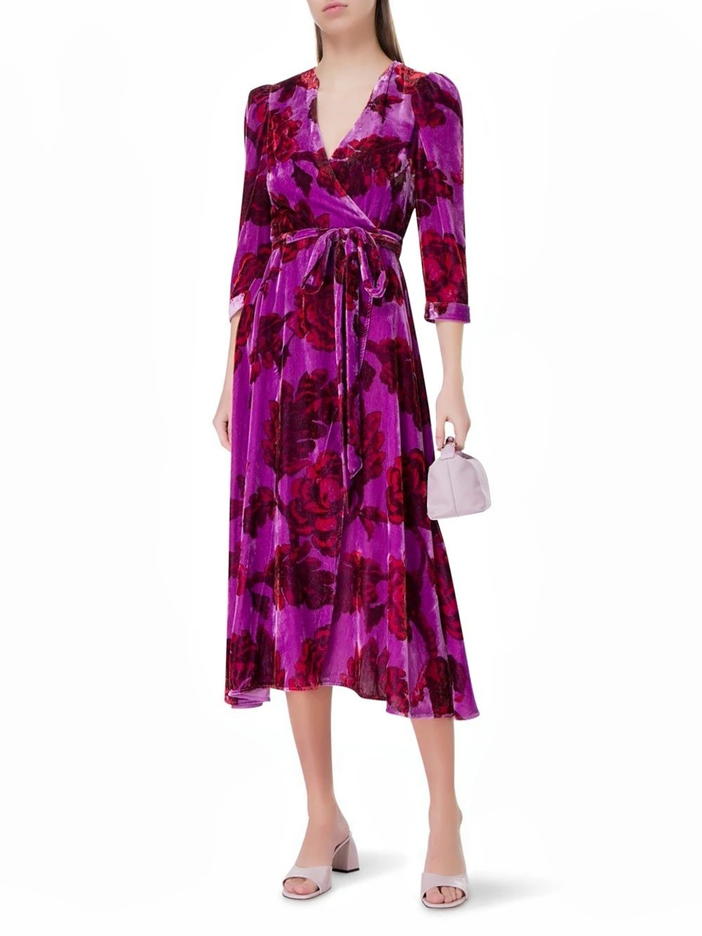 NWT RHODE Lainey Velvet Midi Wrap Dress in Camelia Vine Crocus Sz S Whimsigoth